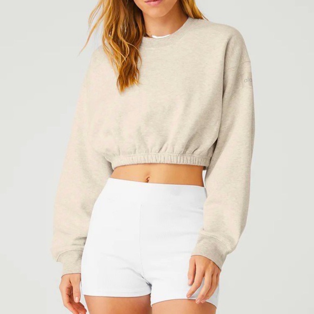 Alo Yoga Devotion Crew Neck Pullover in Oatmeal Size S